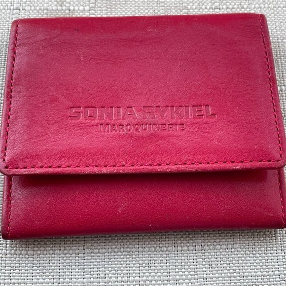 Sonia Rykiel Maroquinerie Coin Purse Red Leather Mini Wallet - Picture 1 of 12